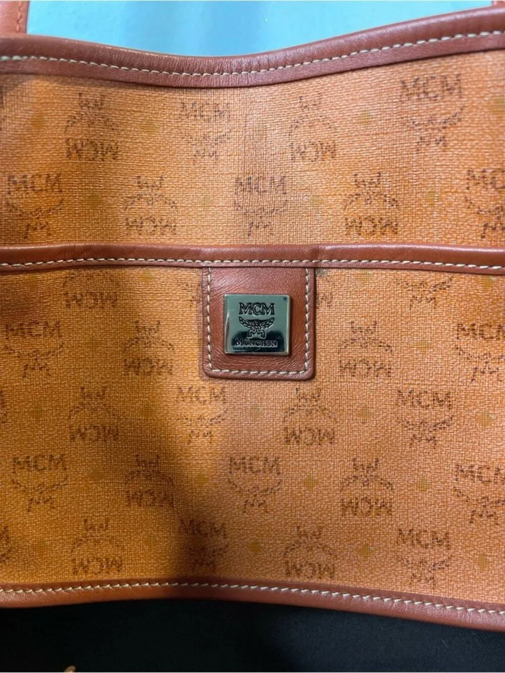 MCM Orange Monogram Tote Bag